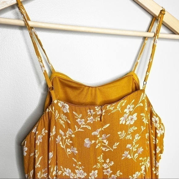 LoveRiche Floral Ruffle Mustard Yellow Dress Sz L - Picture 5 of 9